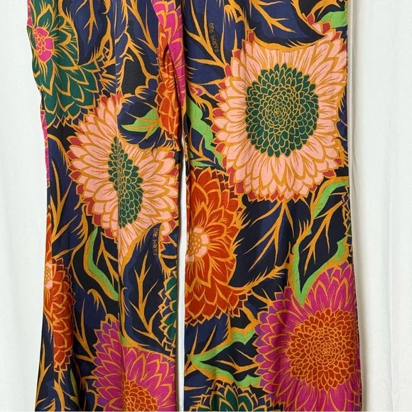 Farm Rio Vintage Garden Satin Flare Pants Womens Small NWT Luxe Boho - Picture 12 of 16